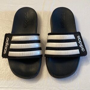 Adidas Velcro Slip On Kids Sandals- Black/White- Size 11